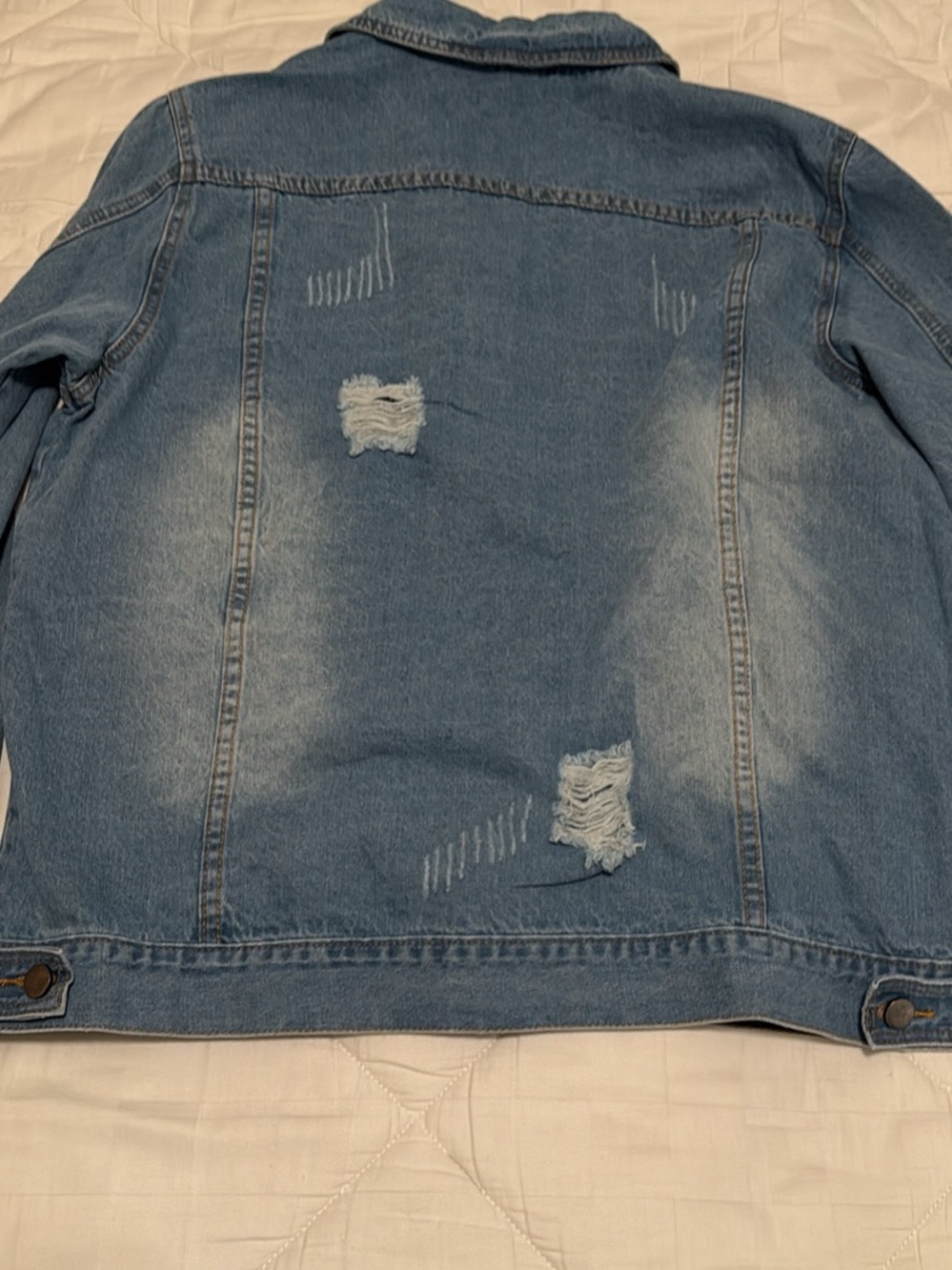Light Wash Distressed Denim Jacket - Picture 6 of 9